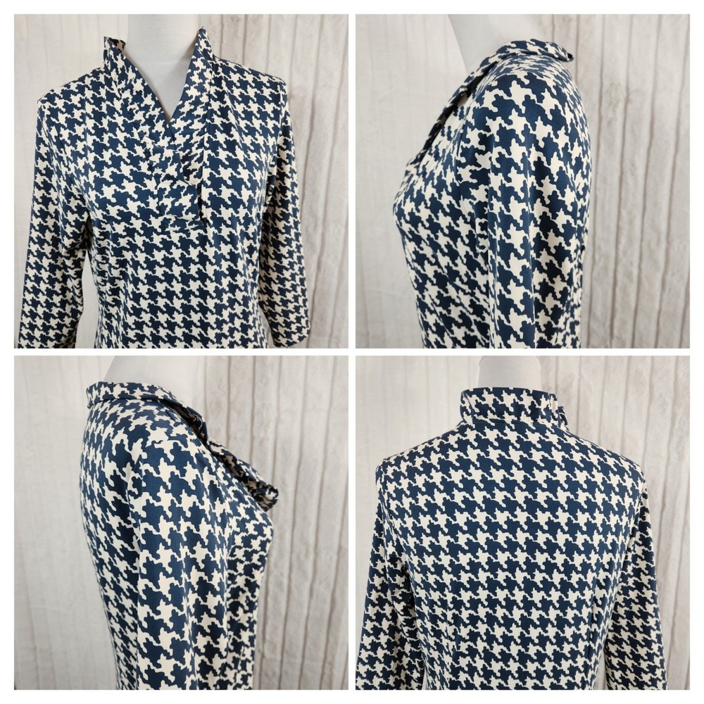 J.McLaughlin Womens Blue White Houndstooth Catalina Cloth Sheath Dress Size M - Picture 7 of 8